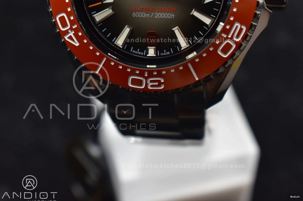 A2824 Ceramic Deep Edition 1:1 Bezel TF Orange Dial Best SS 6000M Seamaster on Gray Bracelet SS Ultra 1224